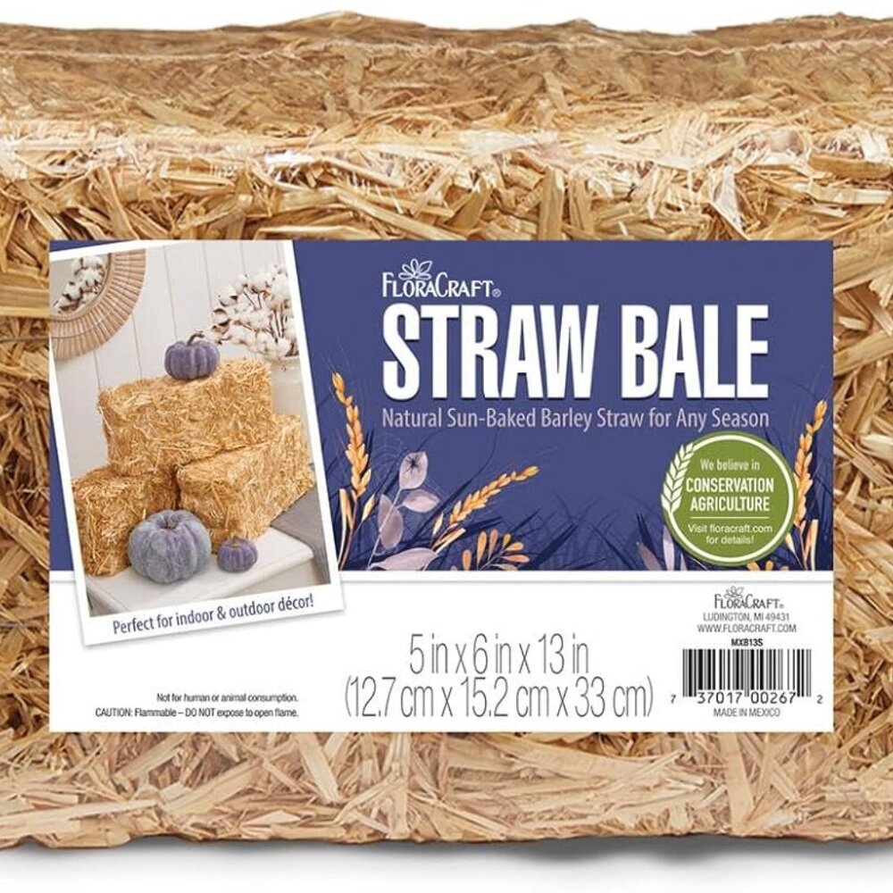 Decorative Straw Bale 5 Inch x 6 Inch x 13 Inch Natural